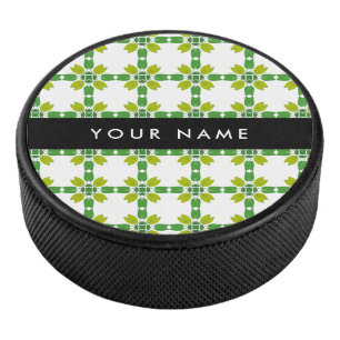 Blattmuster, grüne Blätter, Ihr Name Eishockey Puck