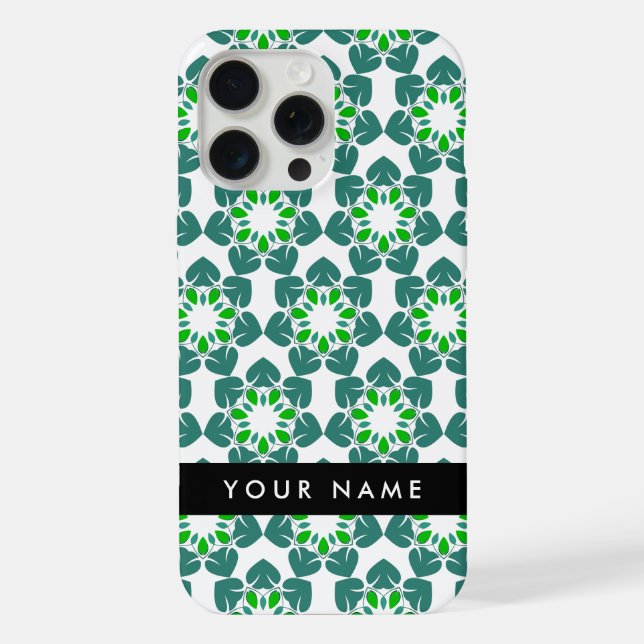 Blattmuster, grüne Blätter, Ihr Name iPhone Hülle (Rückseite)