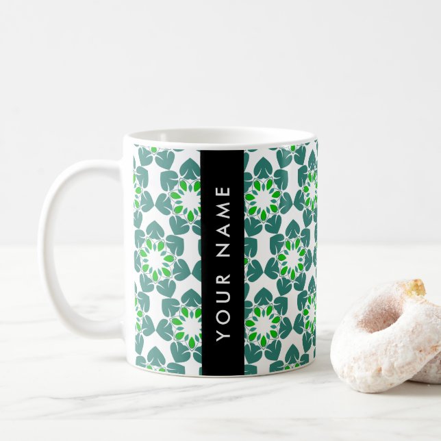 Blattmuster, grüne Blätter, Ihr Name Kaffeetasse (Mit Donut)