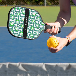 Blattmuster, grüne Blätter, Ihr Name Pickleball Schläger