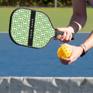 Blattmuster, grüne Blätter, Ihr Name Pickleball Schläger