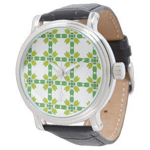 Blattmuster, Muster aus Blättern, grüne Blätter Armbanduhr