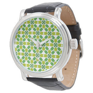 Blattmuster, Muster aus Blättern, grüne Blätter Armbanduhr
