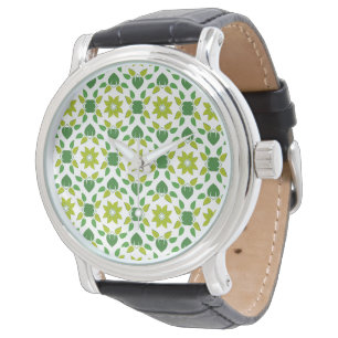 Blattmuster, Muster aus Blättern, grüne Blätter Armbanduhr