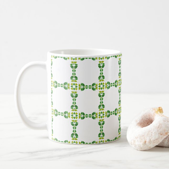 Blattmuster, Muster aus Blättern, grüne Blätter Kaffeetasse (Mit Donut)