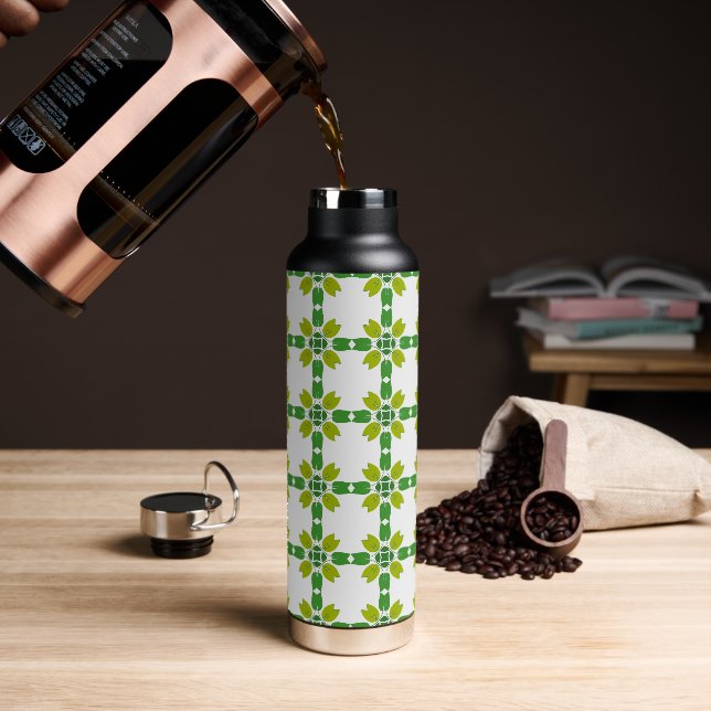 Blattmuster, Muster aus Blättern, grüne Blätter Trinkflasche (Kaffee)