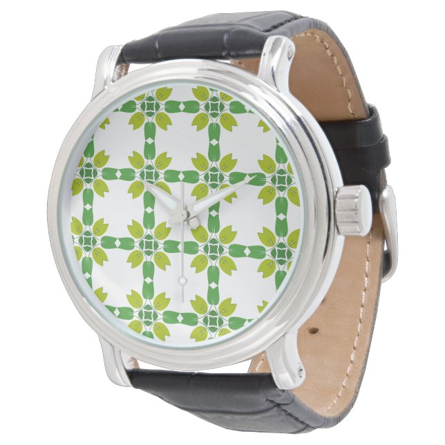 Blattmuster, Muster von Blätter, grüne Blätter Armbanduhr (Schrägansicht)