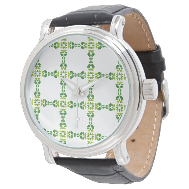 Blattmuster, Muster von Blätter, grüne Blätter Armbanduhr (Schrägansicht)