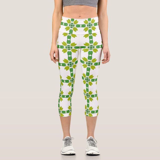 Blattmuster, Muster von Blätter, grüne Blätter Capri Leggings (Vorderseite)