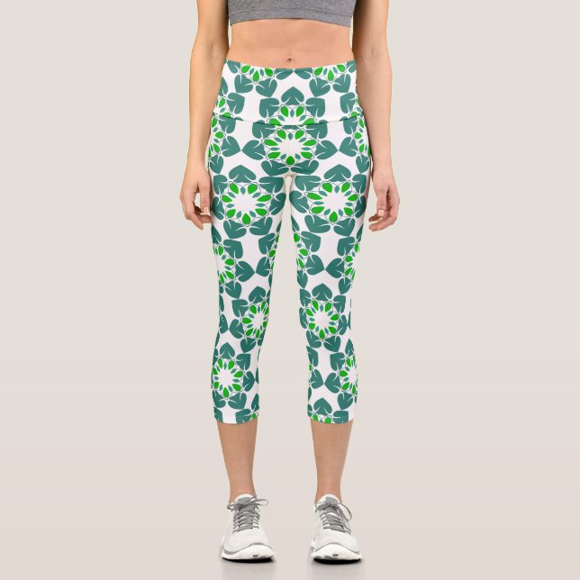 Blattmuster, Muster von Blätter, grüne Blätter Capri Leggings (Vorderseite)