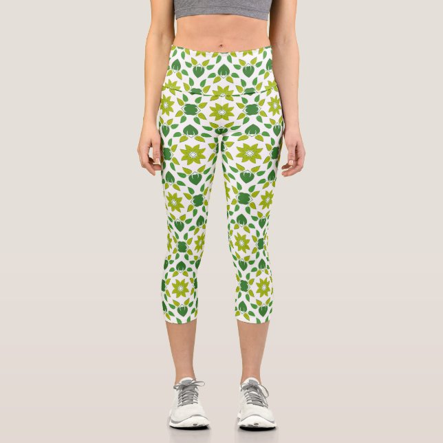 Blattmuster, Muster von Blätter, grüne Blätter Capri Leggings (Vorderseite)