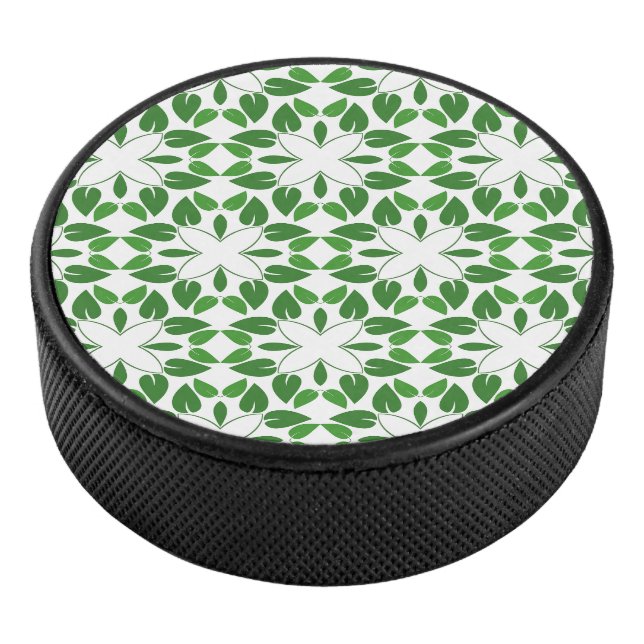 Blattmuster, Muster von Blätter, grüne Blätter Eishockey Puck (3/4)