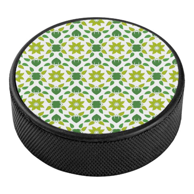 Blattmuster, Muster von Blätter, grüne Blätter Eishockey Puck (3/4)