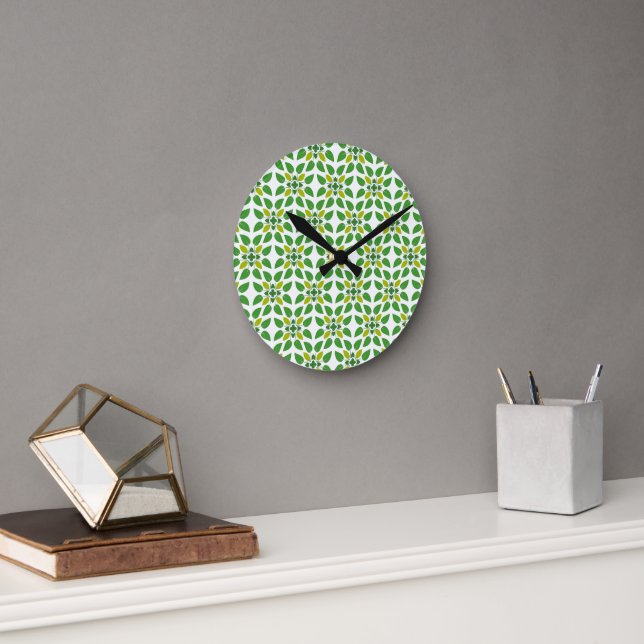 Blattmuster, Muster von Blätter, grüne Blätter Runde Wanduhr (Büro)