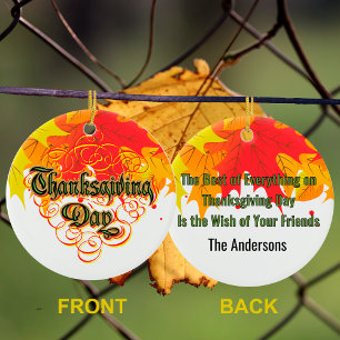 Blattreiche typografische Thanksgiving-Day-Wörter Keramik Ornament