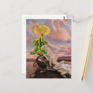 Blättriges UFO kommt für ihre Mixed-Media-Collage Postkarte