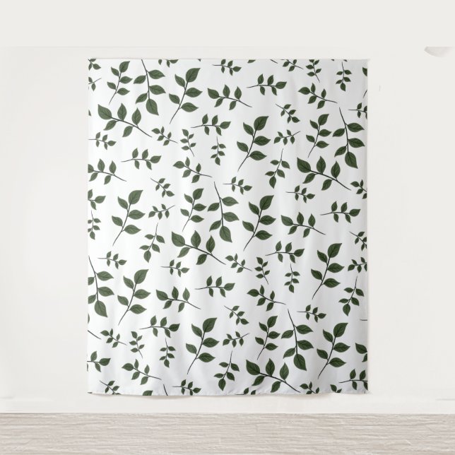 Blattzweige mit grünen Blätter auf Weiß Wandteppich (Vorderseite)