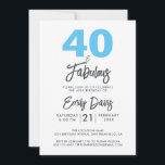 Blau 40 und Fabulous | 40. Geburtstag Party Einladung<br><div class="desc">Ein elegantes und elegantes Foto aus dem 40. Jahrhundert lädt Sie zum persönlichen Verweilen ein. Die Wörter "40 und Fabulous" in Schwarz und Blau sind Set mit eleganter Kalligraphie und moderner Typografie. Exklusiv für Sie von Happy Dolphin Studio entworfen! @glückydolphinstudio</div>