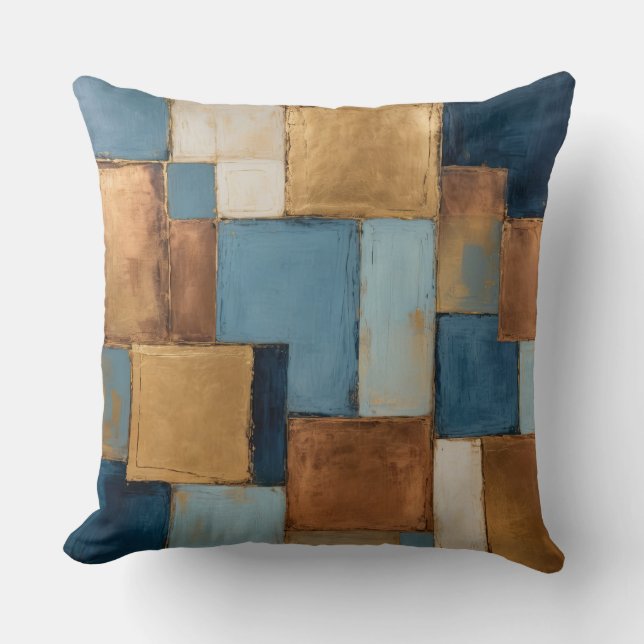 Blau, abgestuftes Kupfer, Goldpatchwork Kissen (Vorderseite)