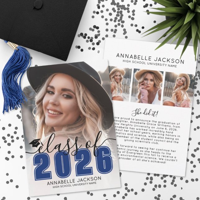 Blau Abschlussfoto Abitur Ankündigung (Blue Graduate Photo Graduation Announcement )