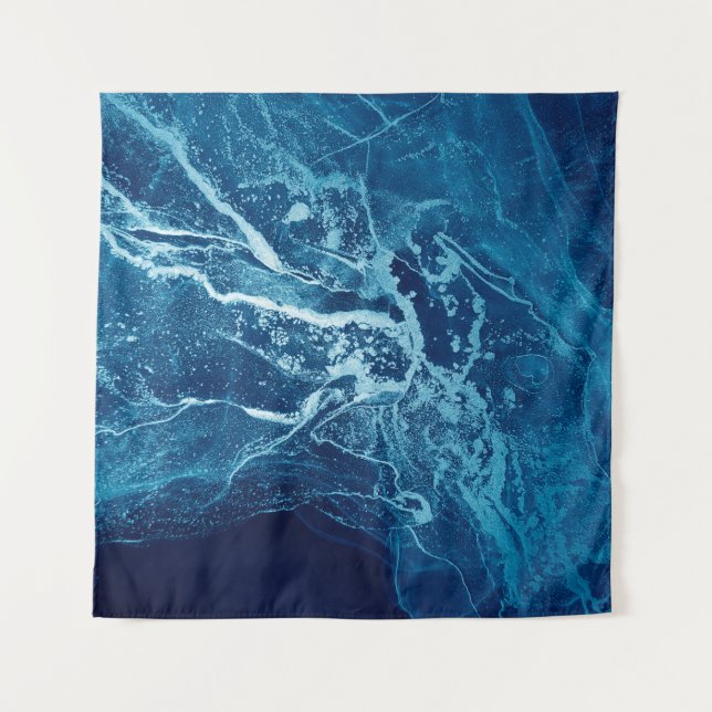 Blau Abstrakt. Blauer und weißer Farbblock. Lösche Wandteppich (Vorderseite)