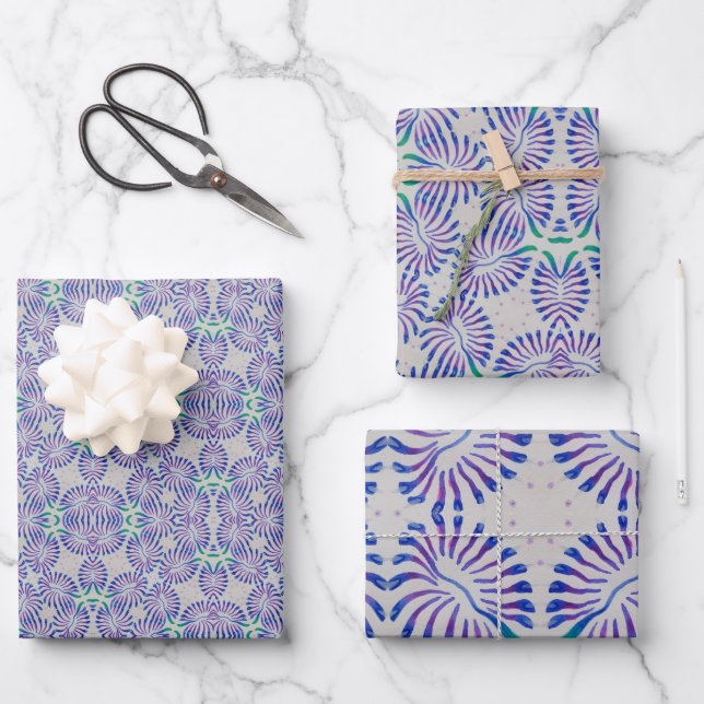 Blau Antifloral Geschenkpapier Set (Vorderseite)