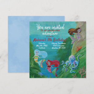 Blau, Aqua Mermaids, Oktopus zum Geburtstag Einlad Einladung