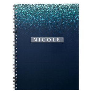 Blau Aqua Navy Glitter Funkeln Modern Weiblich Gla Notizblock