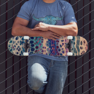 Blau Aquamarin Lilac Weiße Akryllische Abstrakte F Skateboard