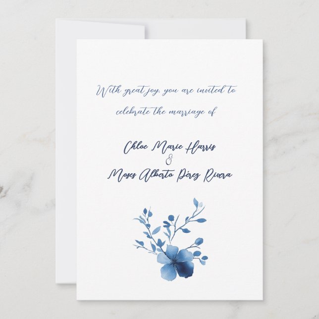 Blau auf blau, Blume Blossom Einladung (Vorderseite)