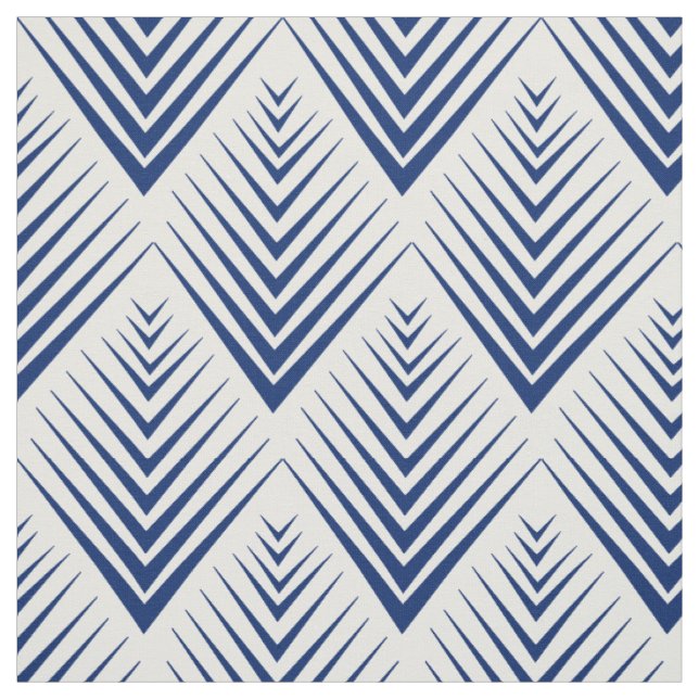 Blau auf dem Design von White Art Deco Lüftermuste Stoff (Muster)