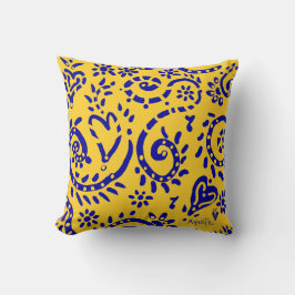 blau auf gelbem Kissen