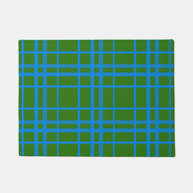 Blau auf grünem Tartan Kariertes Muster Fußmatte (Vorderseite)
