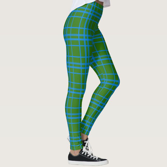 Blau auf grünem Tartan Kariertes Muster Leggings (Von Creator hochgeladen)