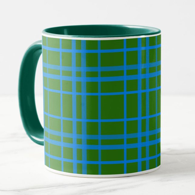 Blau auf grünem Tartan Kariertes Muster Tasse (Von Creator hochgeladen)