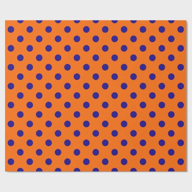 Blau auf Orange Polka Dots Design Geschenkpapier (Flach)