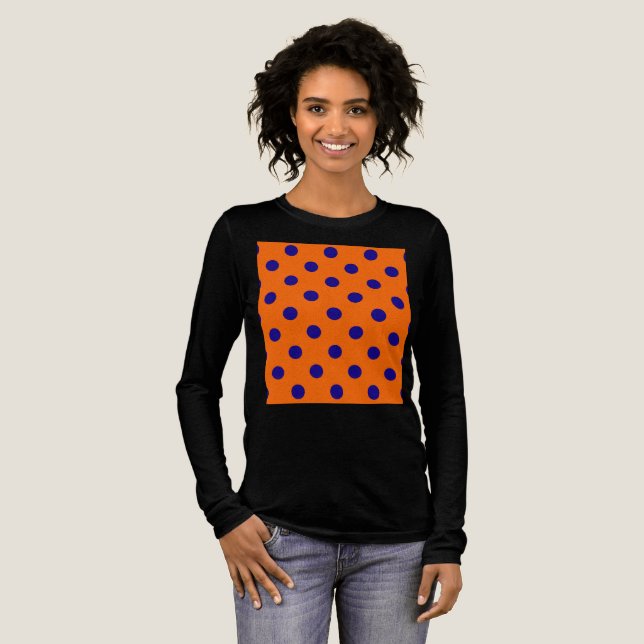 Blau auf Orange Polka Dots Design Tri-Blend Shirt (Volle Vorderseite)
