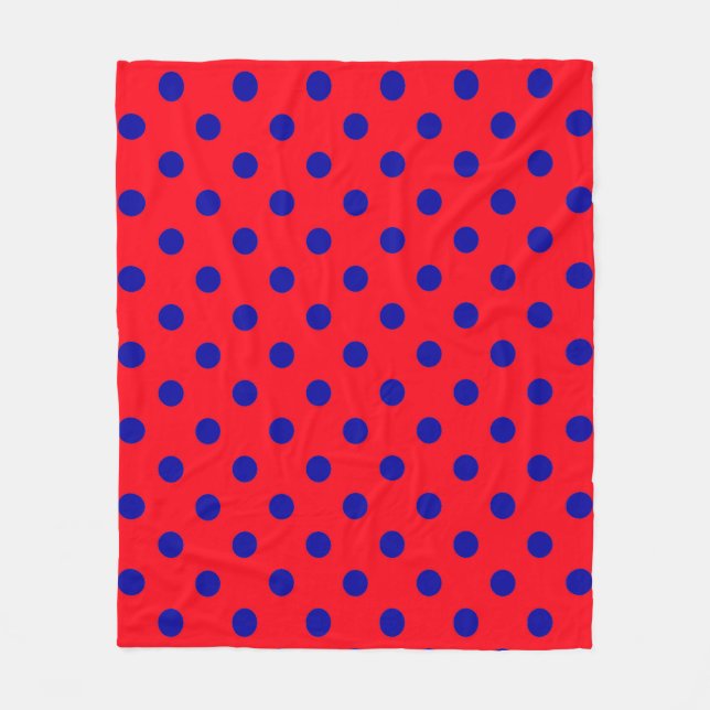 Blau auf Red Polka Dots Design Fleecedecke (Vorderseite)