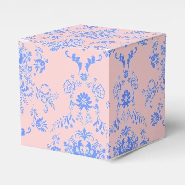 Blau auf rosa Damask Geschenkschachtel (Vorderseite)