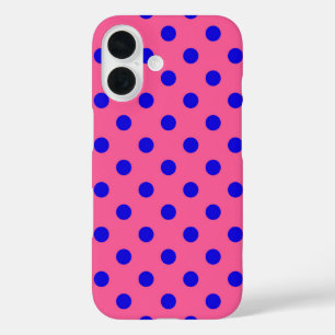 Blau auf rosa Polka Dots Design iPhone 16 Hülle