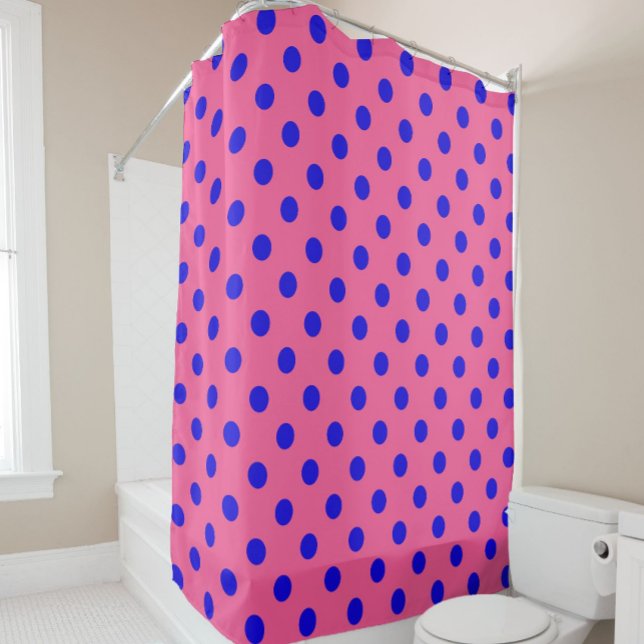 Blau auf rosa Polka Dots Design Duschvorhang (Von Creator hochgeladen)