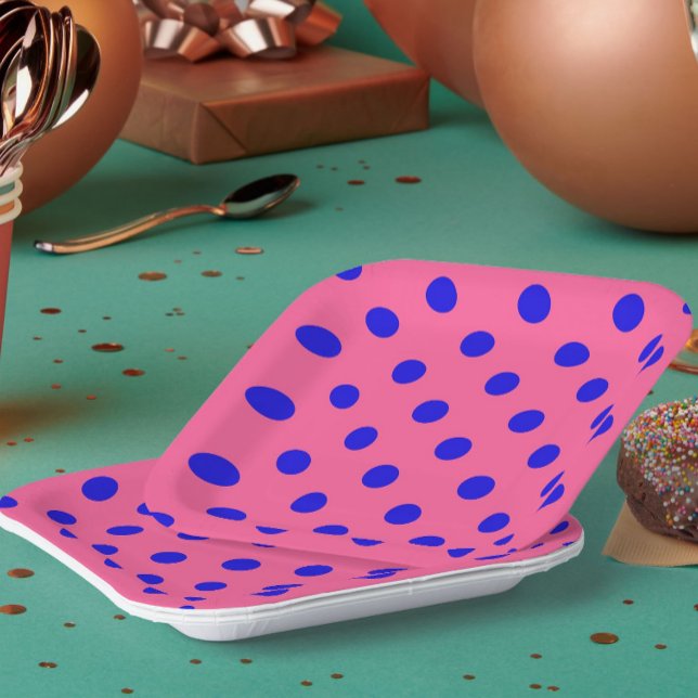 Blau auf rosa Polka Dots Design Pappteller (Von Creator hochgeladen)