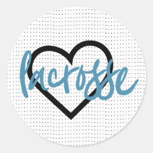 Blau auf weißem Lacrosse Sticks & Herz Muster Runder Aufkleber