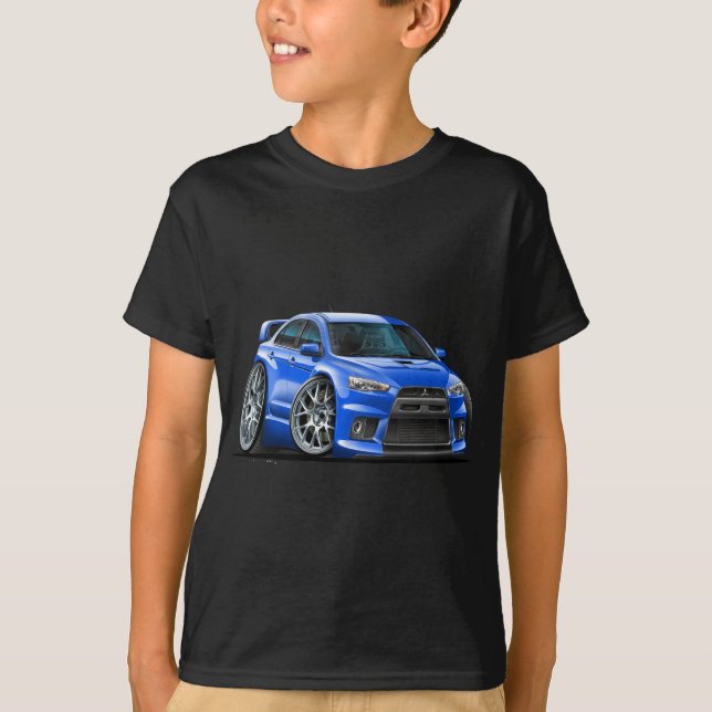 Blau-Auto Mitsubishis Evo T-Shirt (Vorderseite)