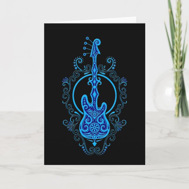Blau-Bass Gitarre Design auf schwarz Karte (Vorderseite)