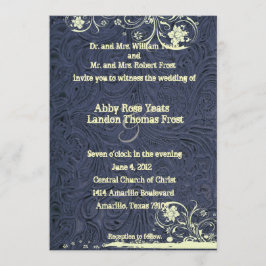 Blau bearbeitete Leder-und Creme-Spitze-Hochzeit Einladung