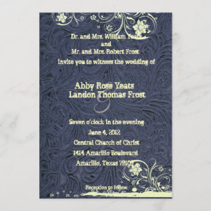 Blau bearbeitete Leder-und Creme-Spitze-Hochzeit Einladung