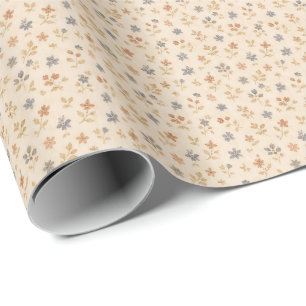 Blau Beige Blumen Vintage Geschenkpapier