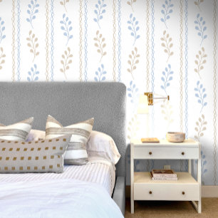 Blau Beige Braun Elegant Moderne Blatt Floral Tapete