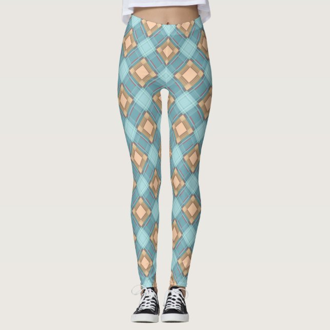 Blau-beige kariert leggings (Vorderseite)